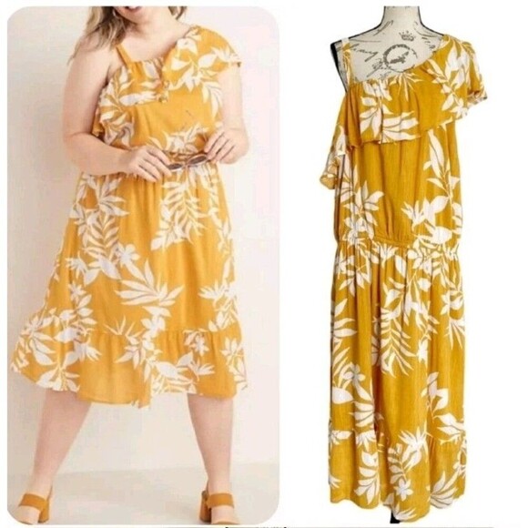 Old Navy Dress Lot of 2 size 3X White Yellow Floral Boho One Shoulder Vacation - Picture 2 of 16